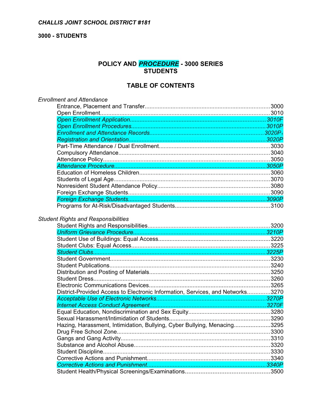 Policy and Procedure - 3000 Series