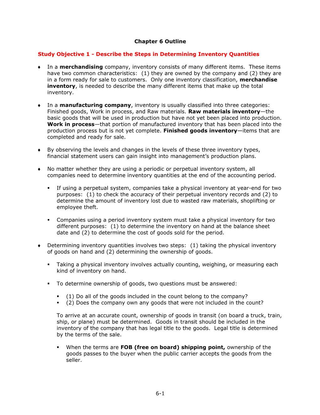 Study Objective 1 - Describe the Steps in Determining Inventory Quantities