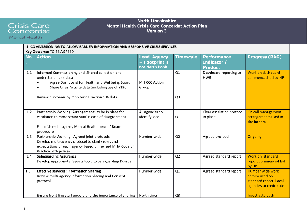 Mental Health Crisis Care Concordat Action Plan