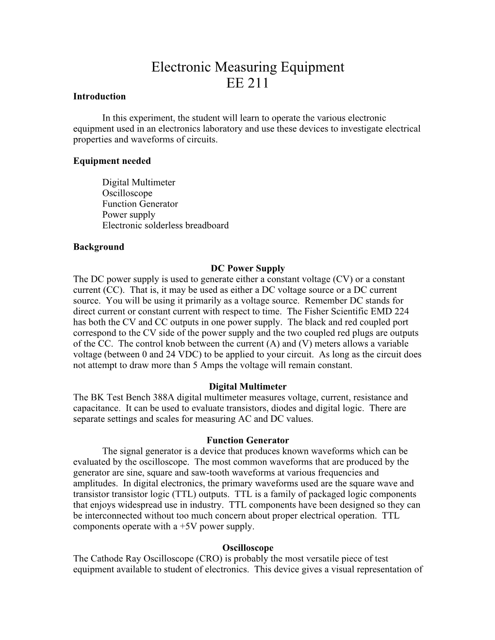 Electronic Measuring Equipment