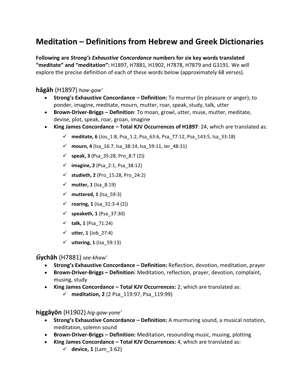 Meditation Definitions from Hebrew and Greek Dictionaries