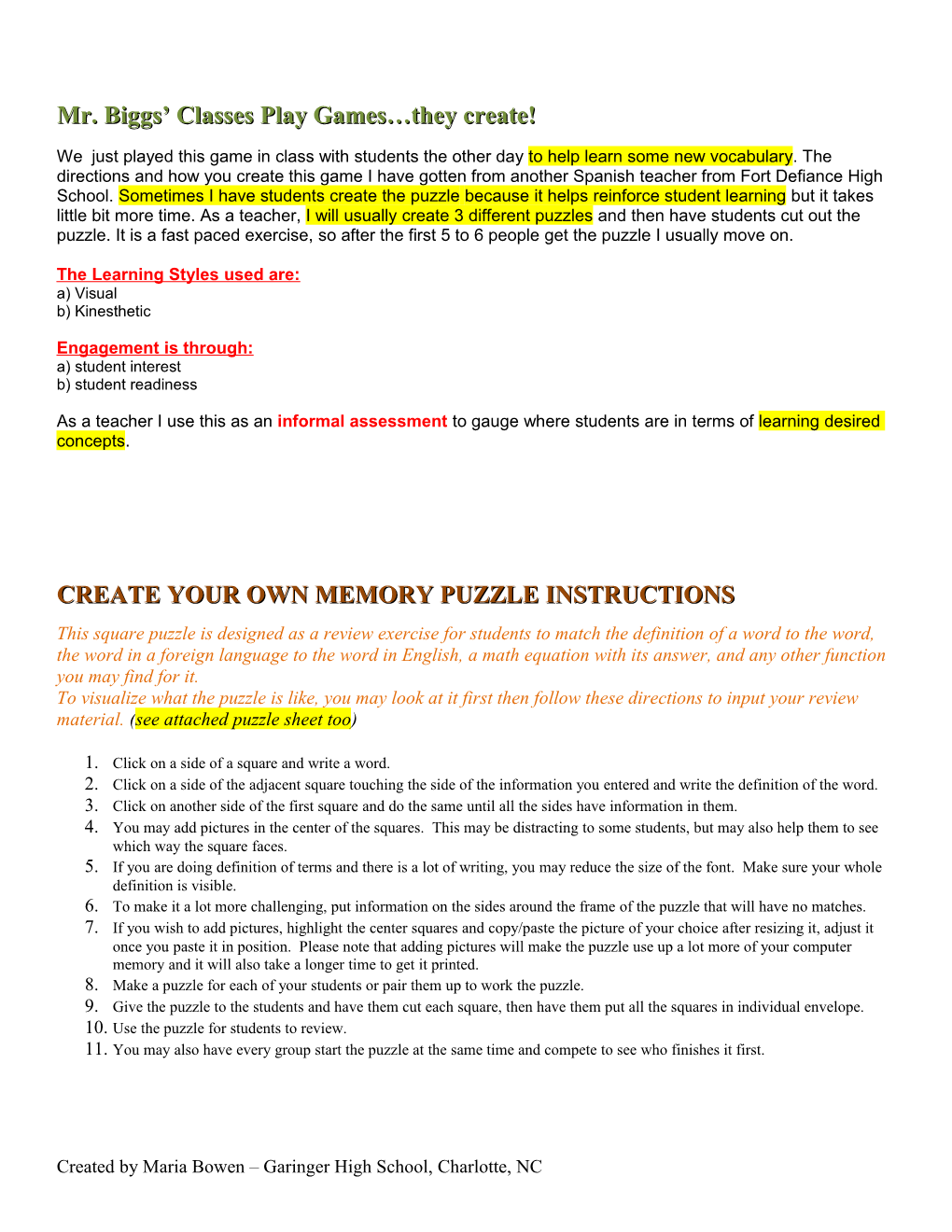 Puzzle Squares Instructions