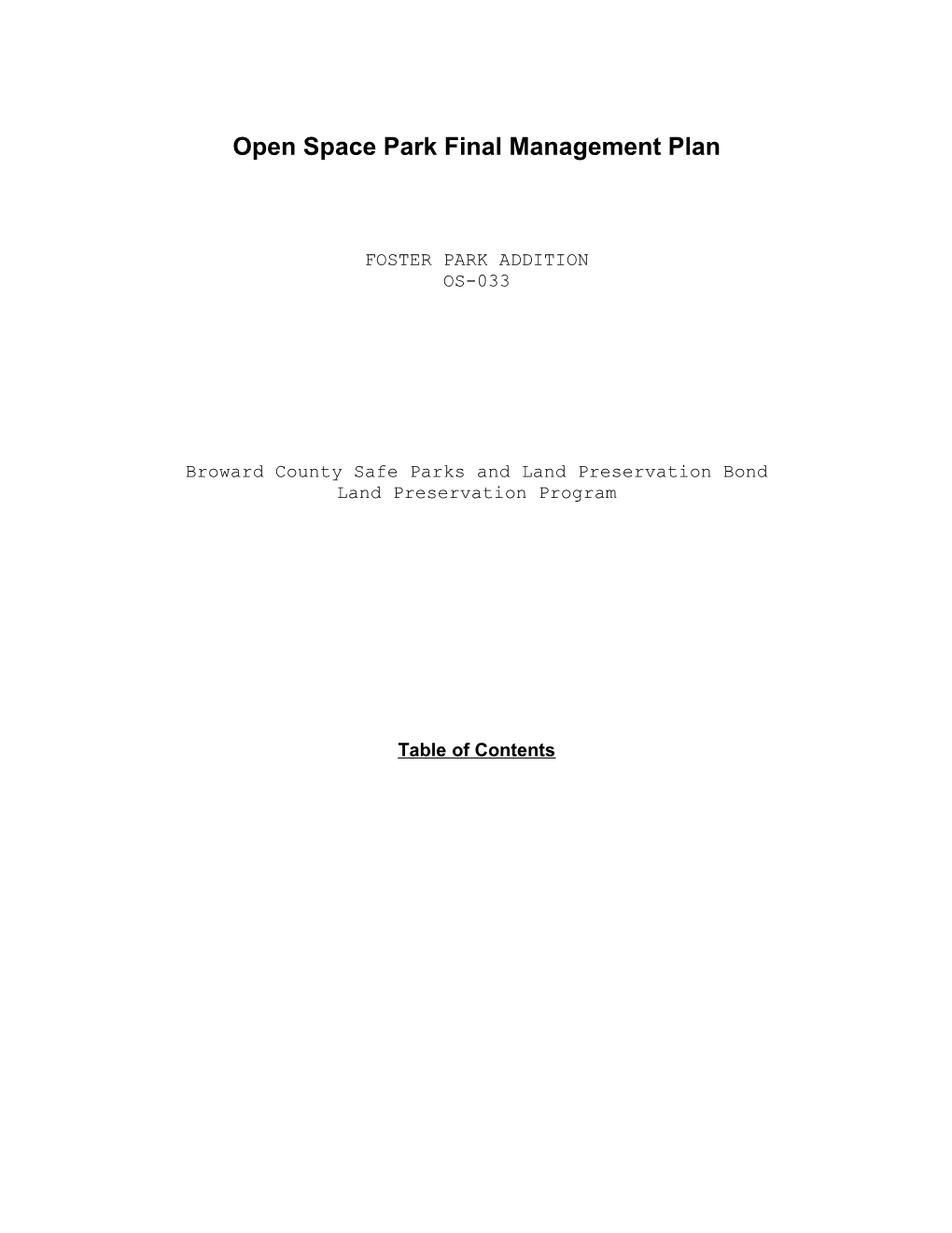Open Space Park Final Management Plan