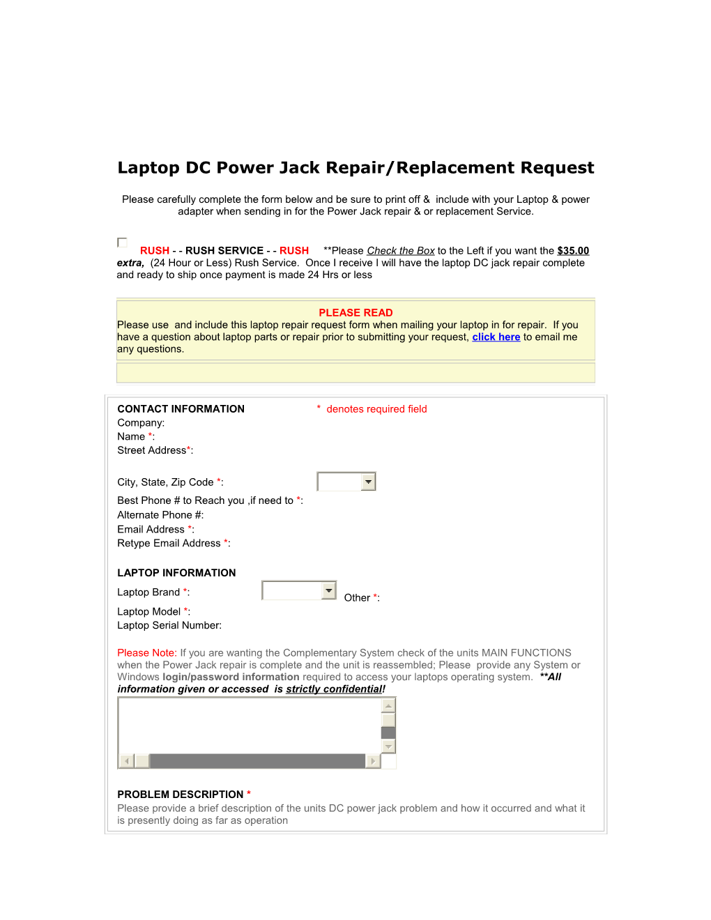 Laptop DC Power Jack Repair/Replacement Request