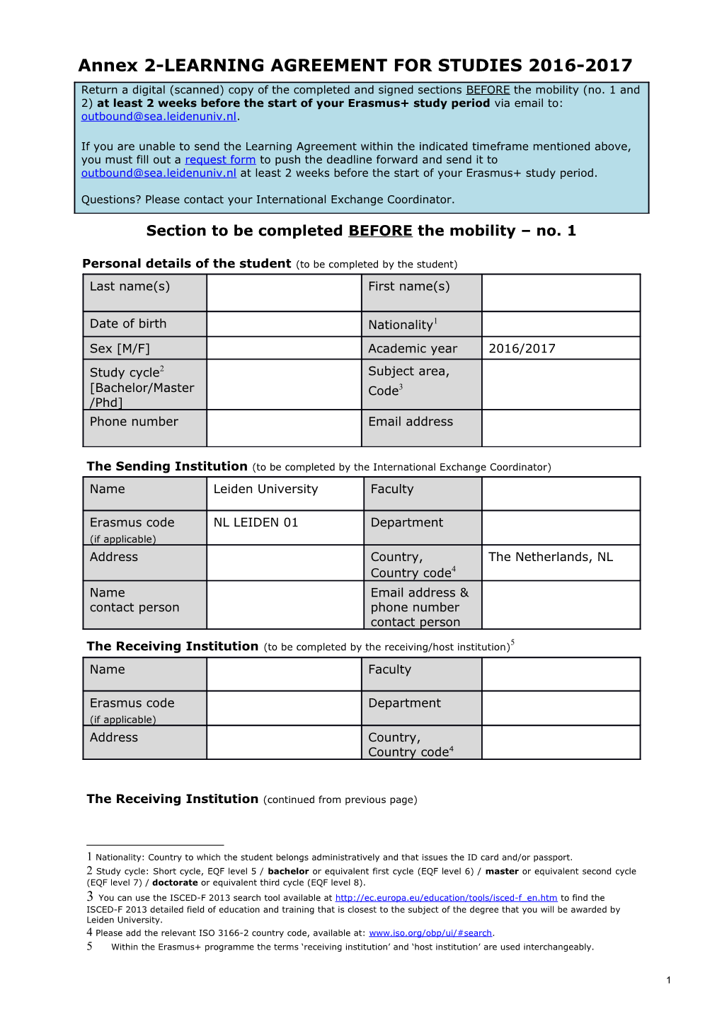 Annex 2-LEARNING AGREEMENT for STUDIES 2016-2017