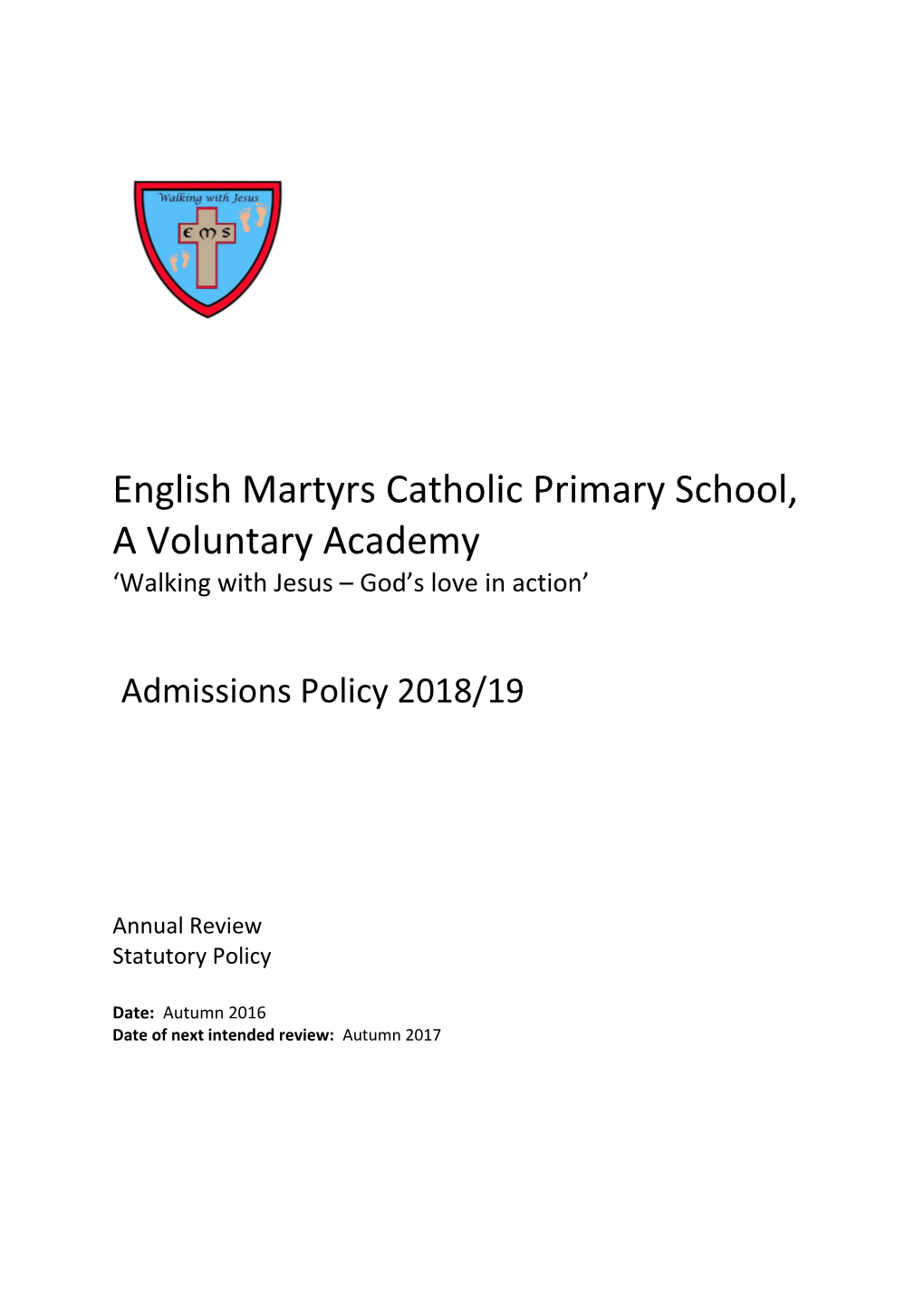 English Martyrs Admission Policy 2018-19