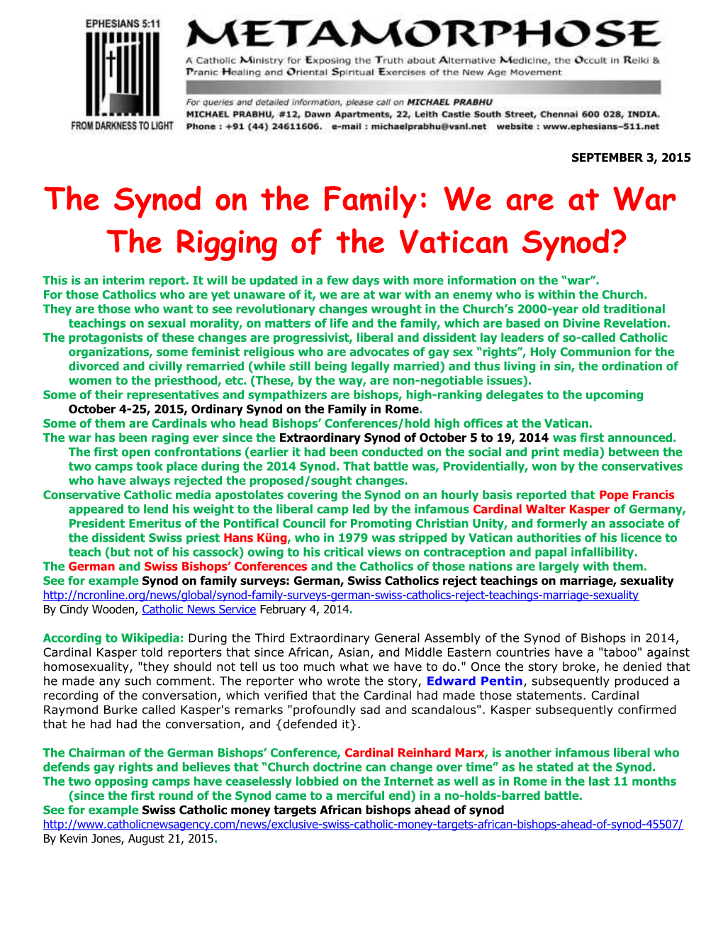 The Synod on the Family: We Are at War
