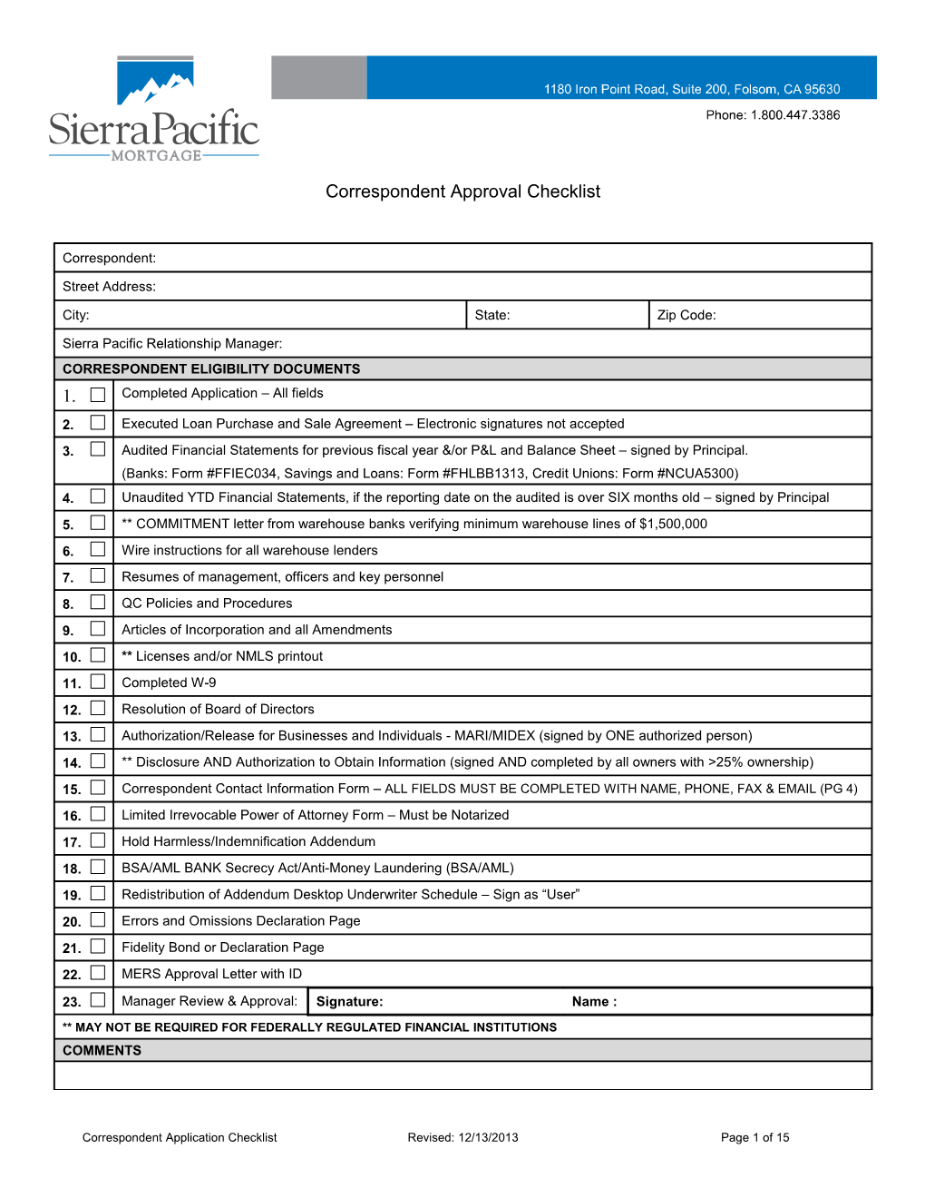 Correspondent Approval Checklist