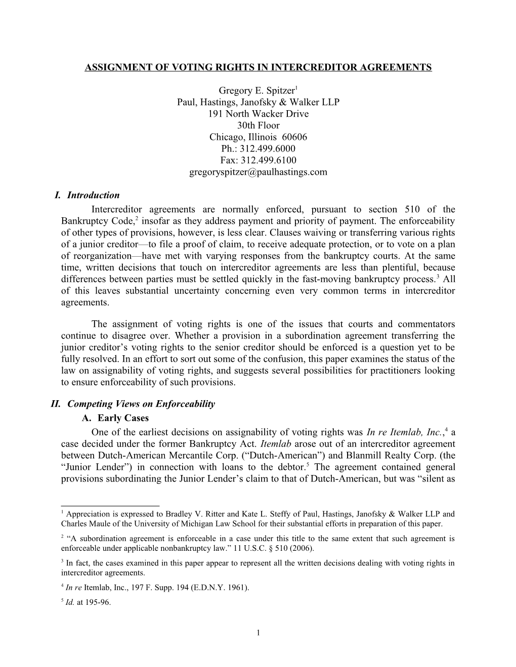 Assignment of Voting Rights in Intercreditor Agreements