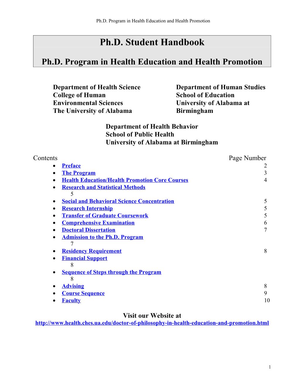 Ph.D. Program in Health Education and Health Promotion