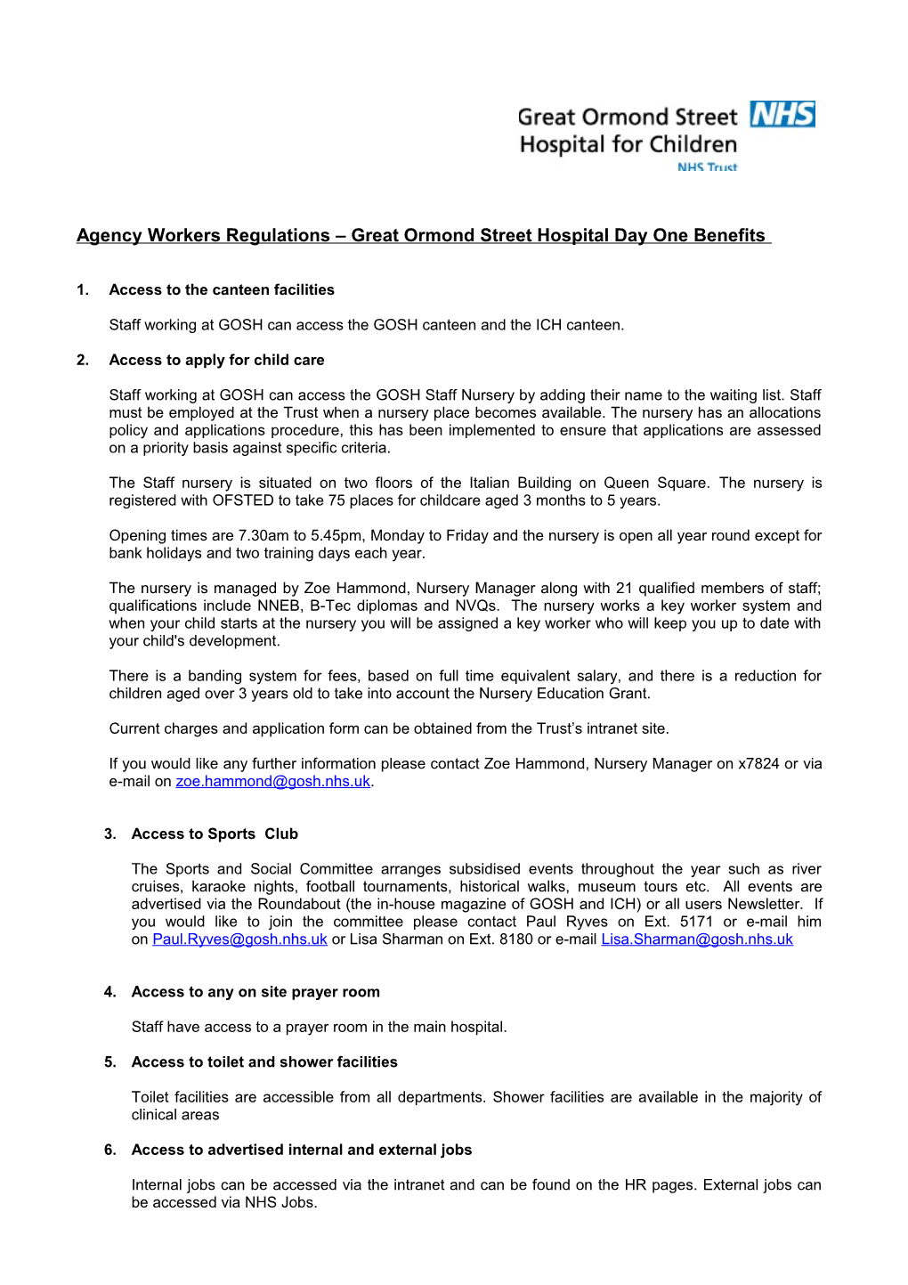 Agency Workers Regulations Great Ormond Street Hospital Day One Benefits