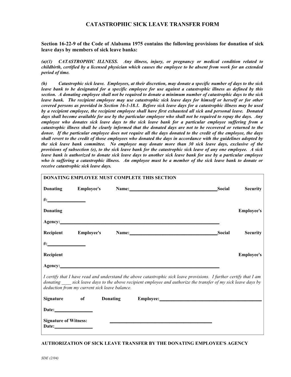 Catastrophic Sick Leave Transfer Form