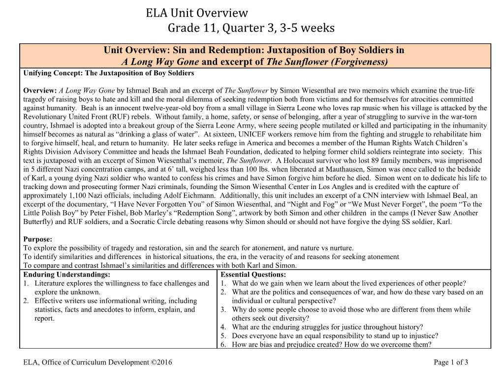 ELA Unit Overview