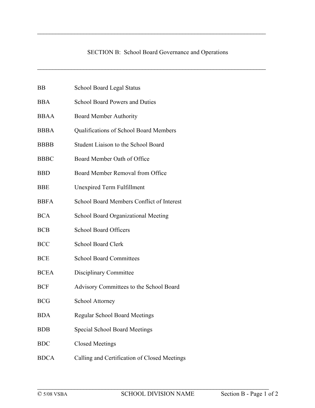 SECTION B: School Board Governance and Operations