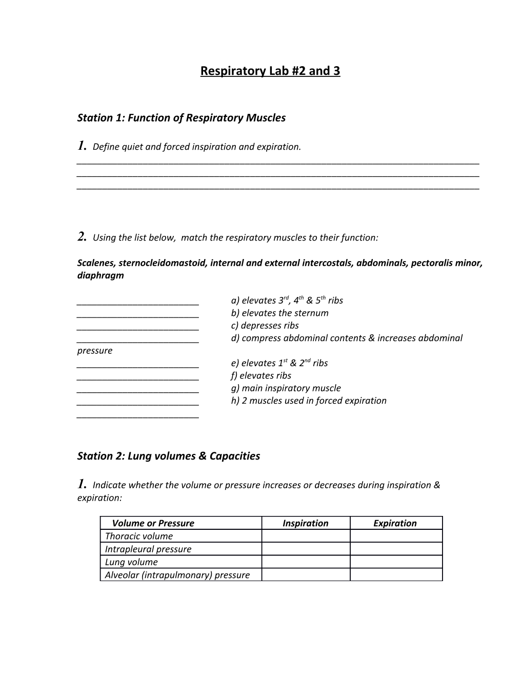 Station 1: Function of Respiratory Muscles