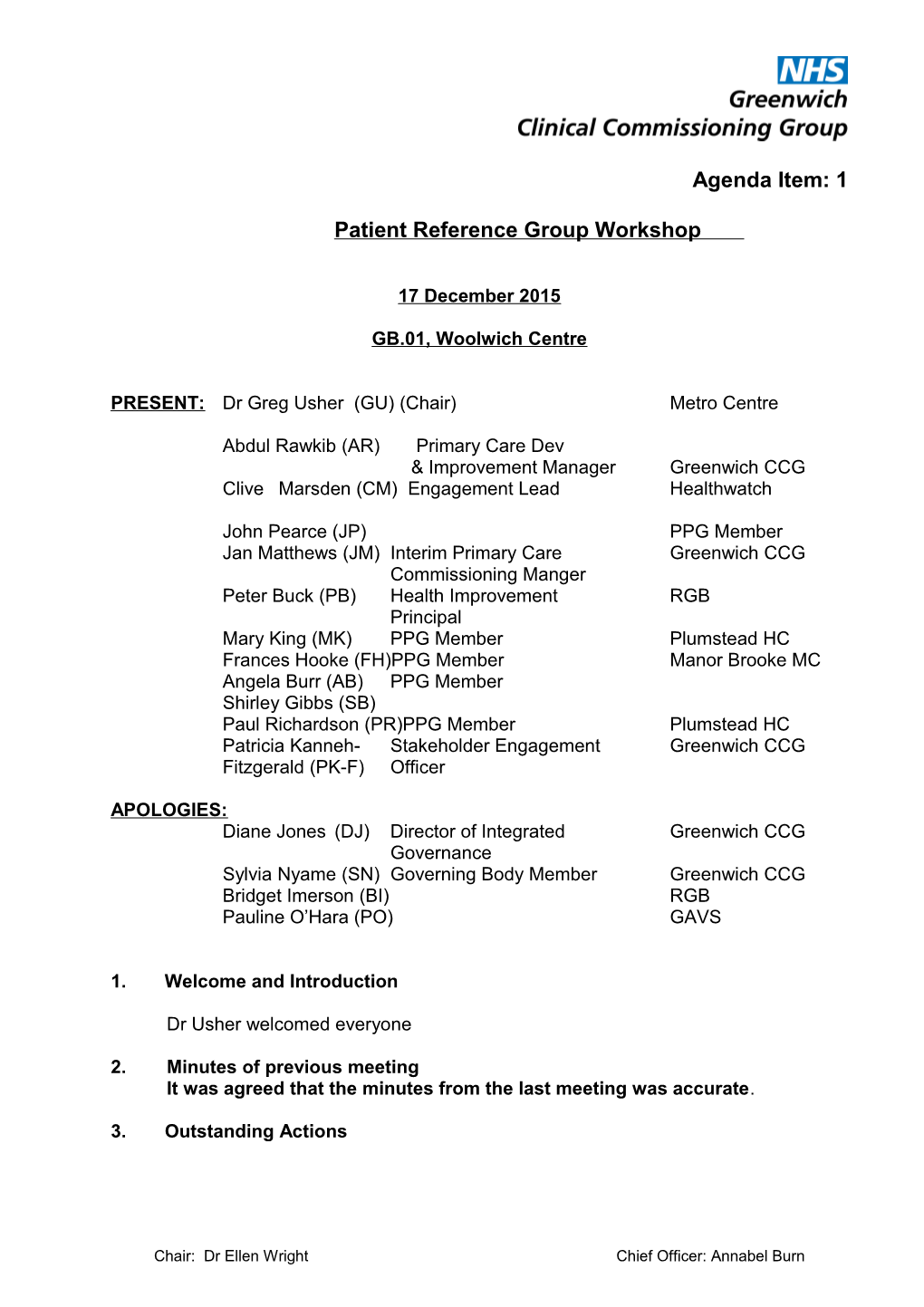 Patient Reference Group Workshop
