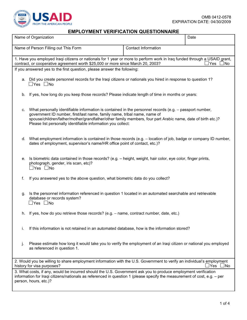 Employment Verification Questionnaire