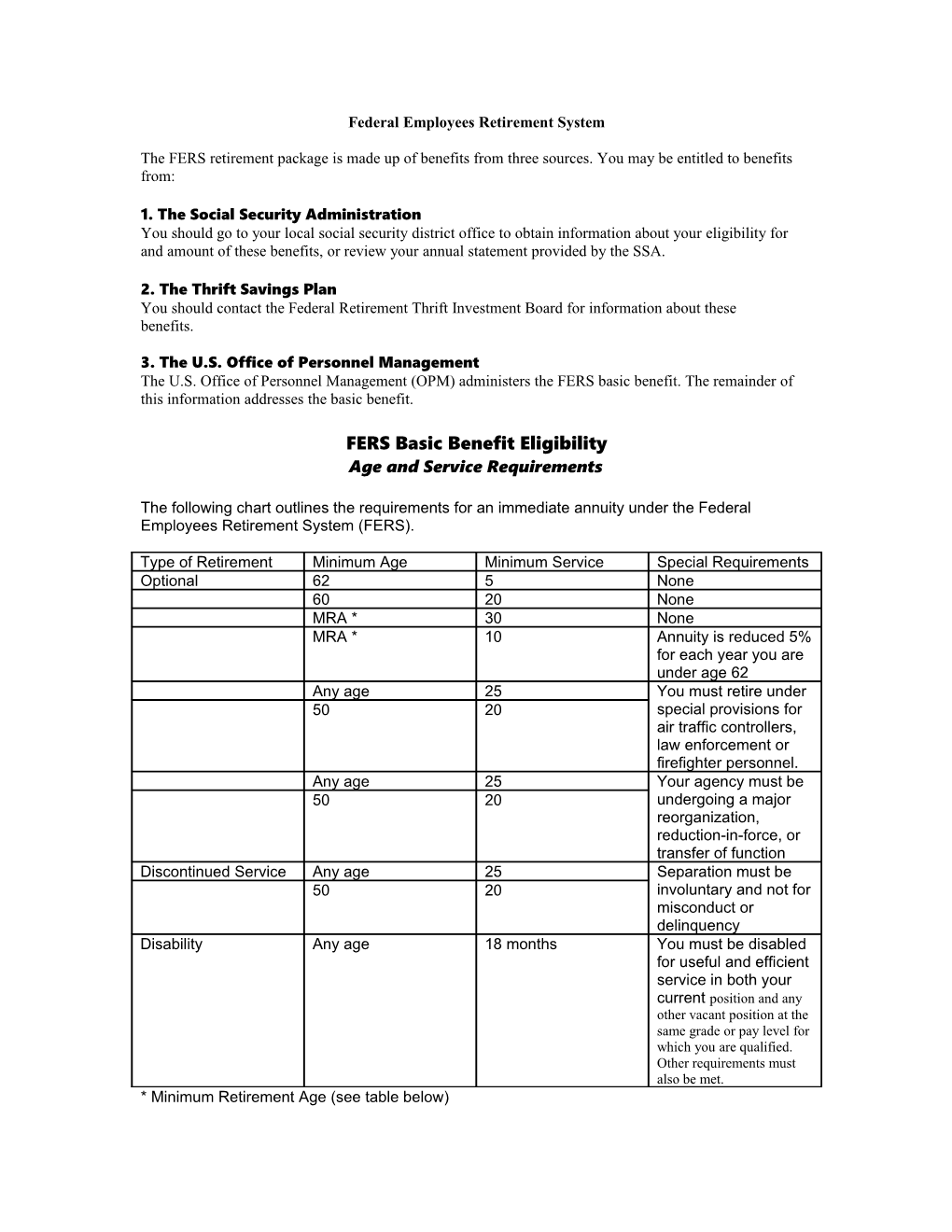 The Federal Employees Retirement System (FERS) Retirement Package Is Made up of Benefits