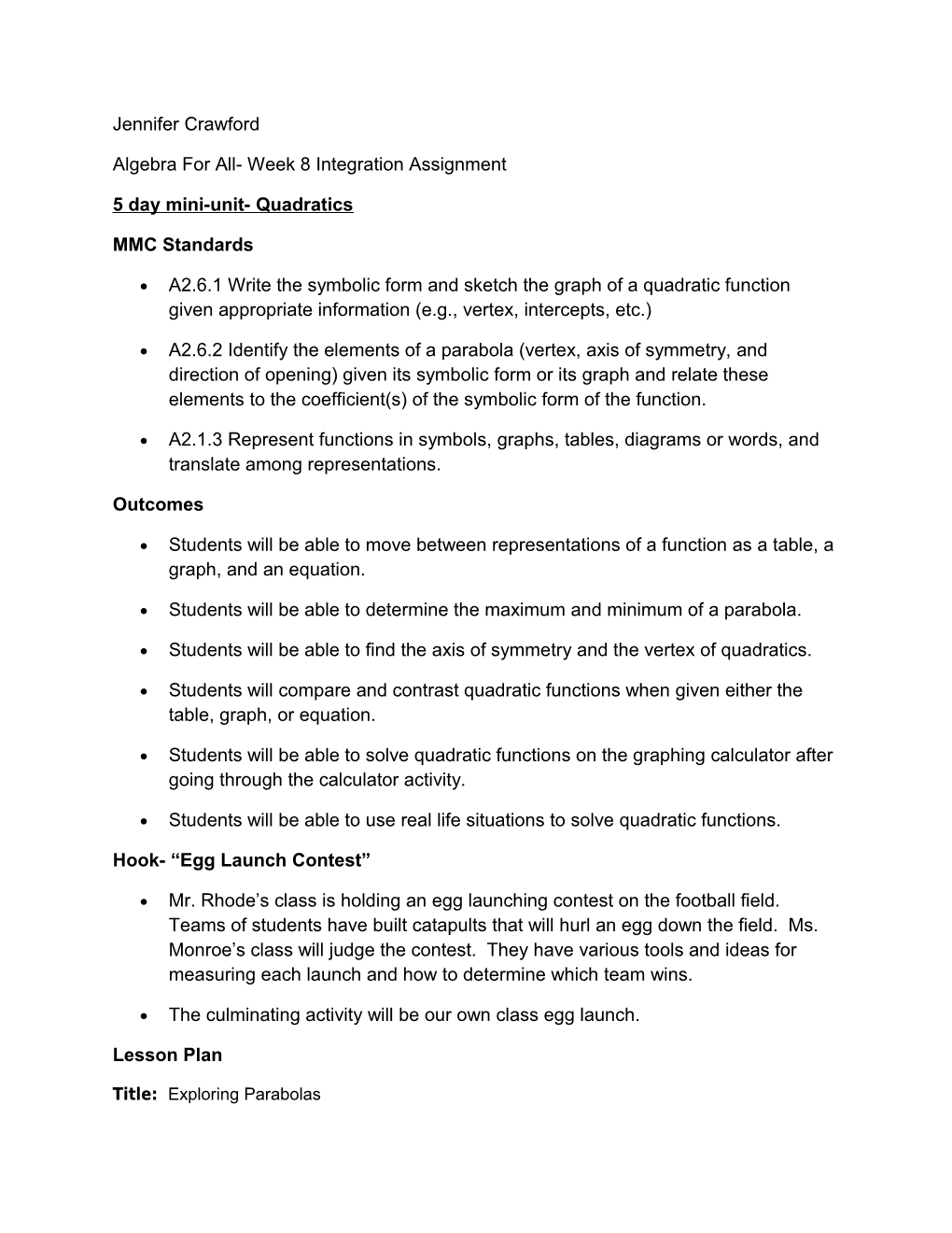 Algebra for All- Week 8 Integration Assignment