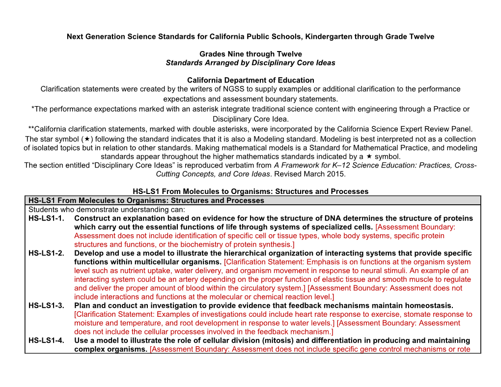 Grade 9-12 Standards - NGSS (CA Dept of Education)