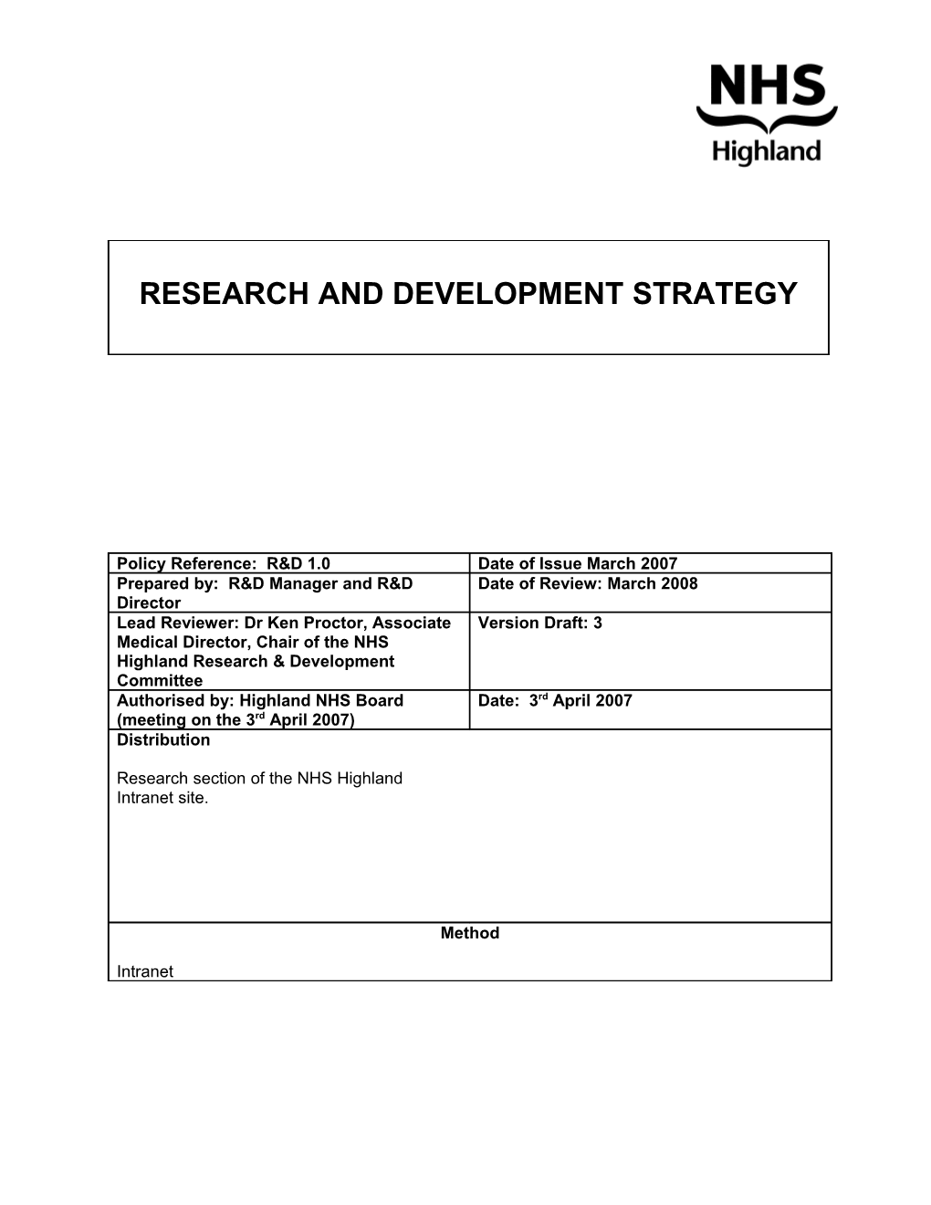 NHS Highland Research Strategy