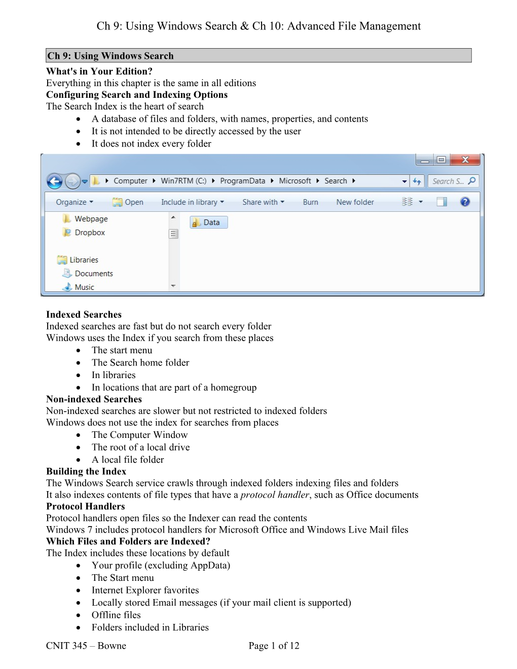 Ch 9: Using Windows Search & Ch 10: Advanced File Management