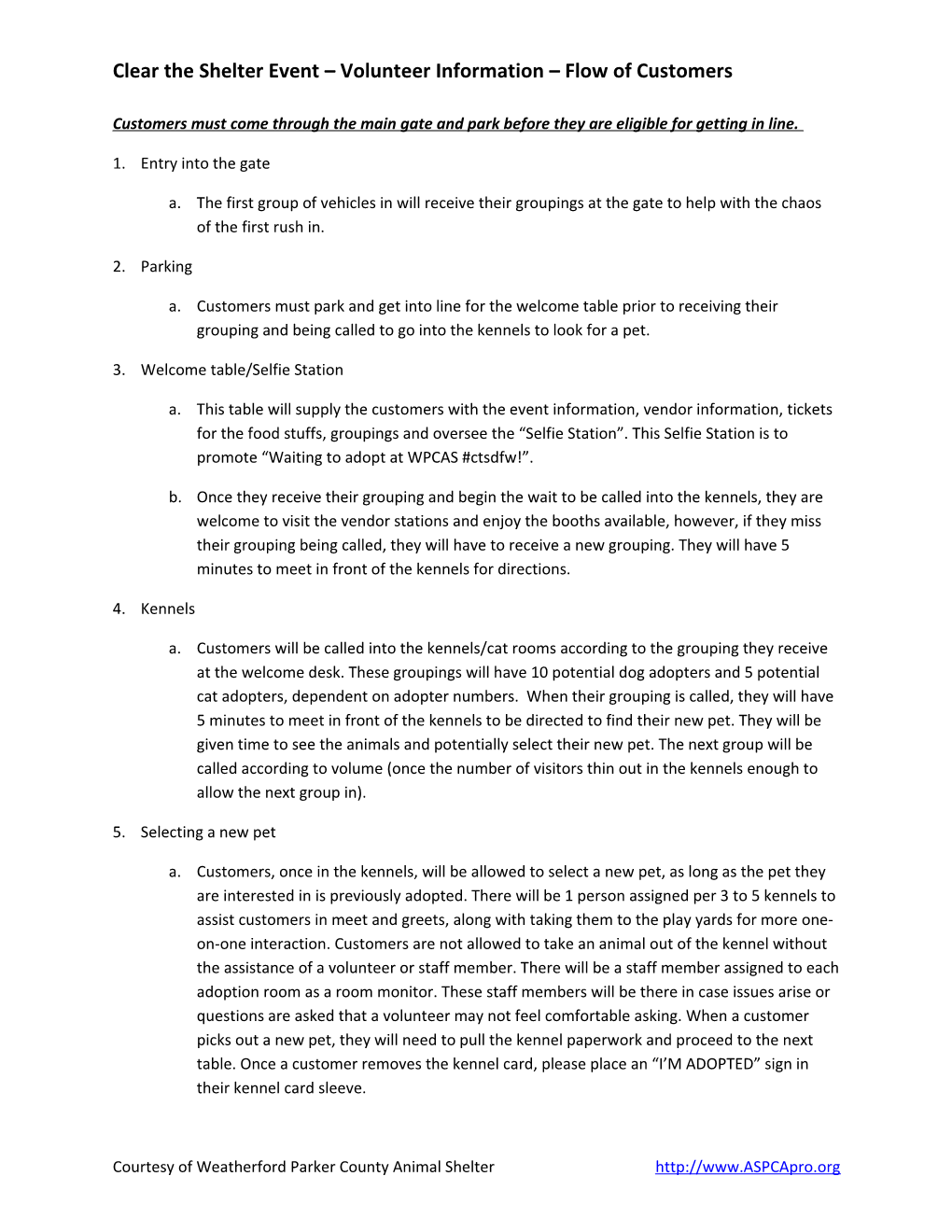 Clear the Shelter Event Volunteer Information Flow of Customers