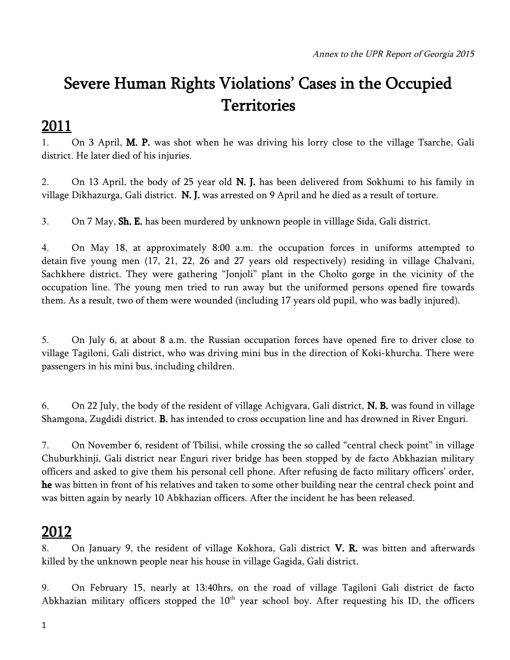 Severe Human Rights Violations Cases in the Occupied Territories