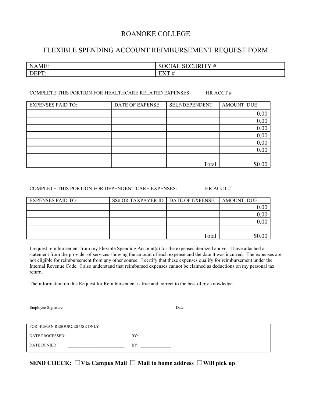 Flexible Spending Account Reimbursement Request Form