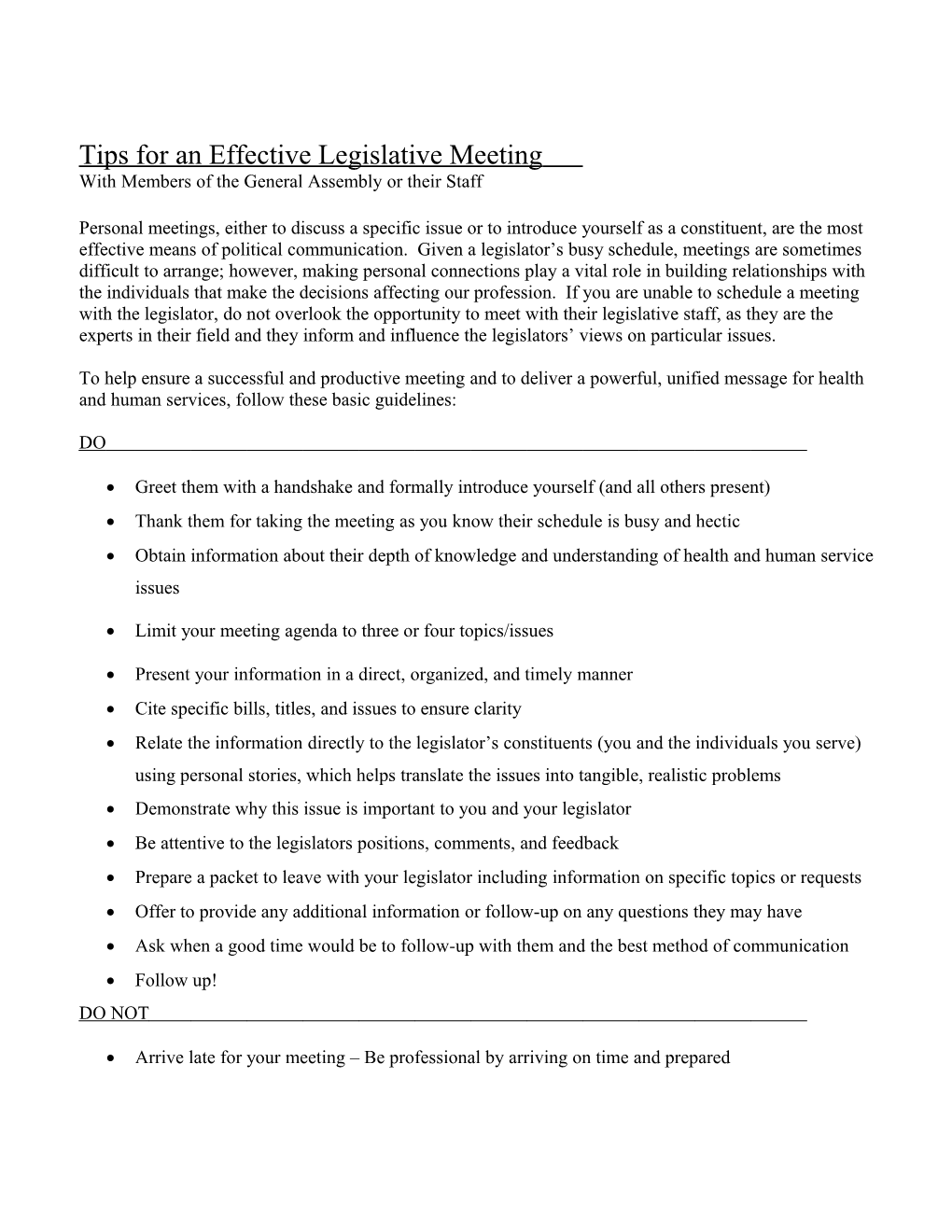 Tips for an Effective Legislative Meeting