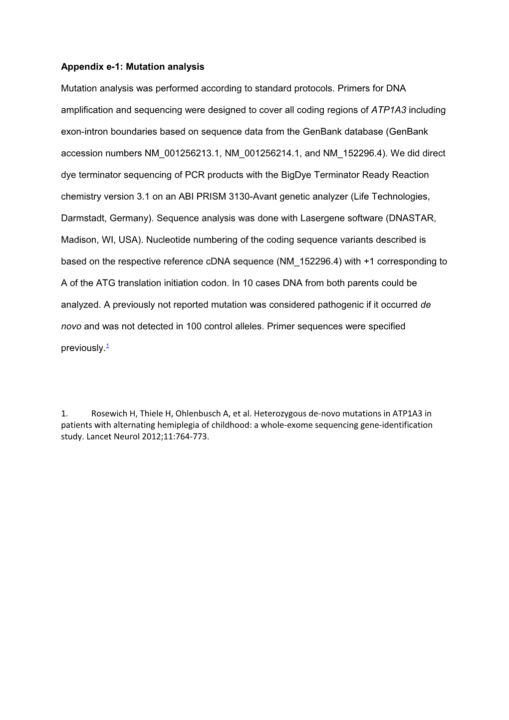 Appendix E-1: Mutation Analysis