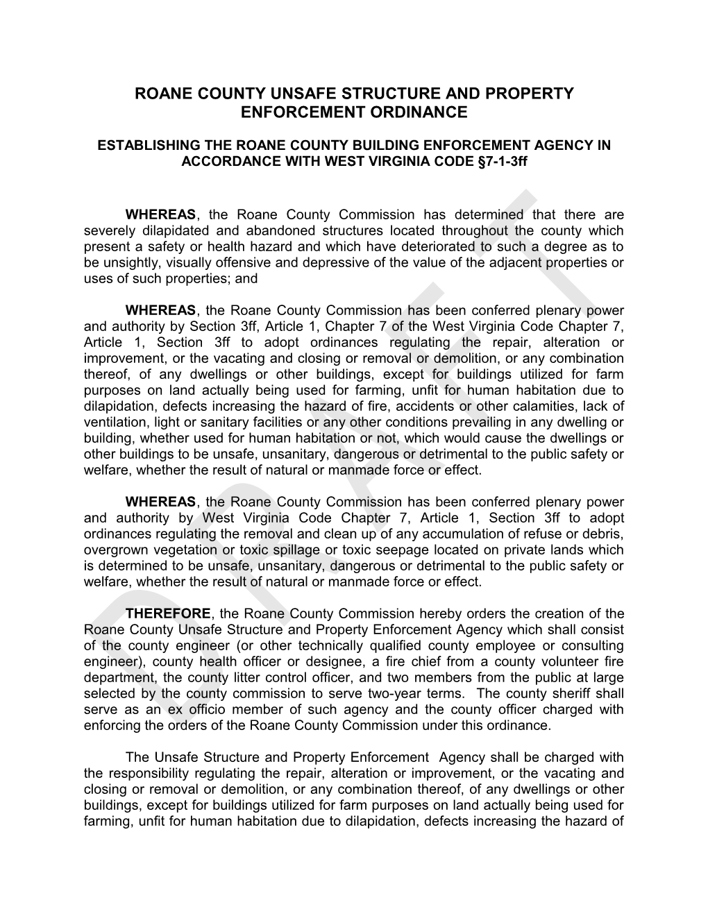 Roane County Building Enforcement Ordinance #1