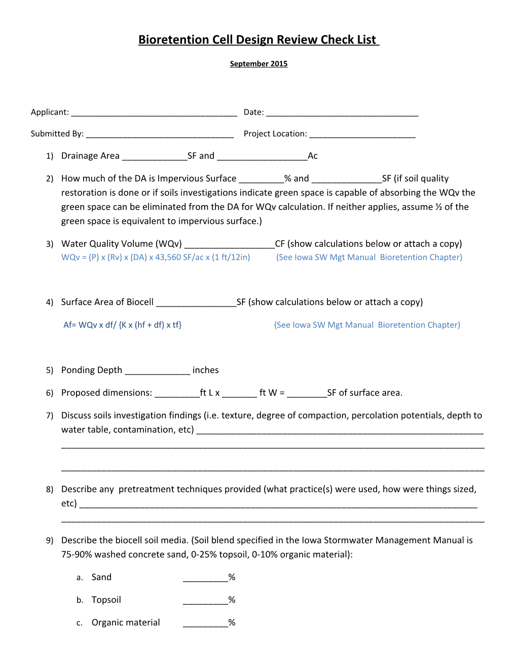 Bioretention Cell Design Review Check List