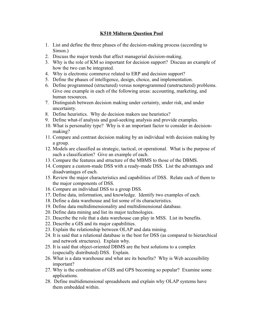 K510 Midterm Question Pool