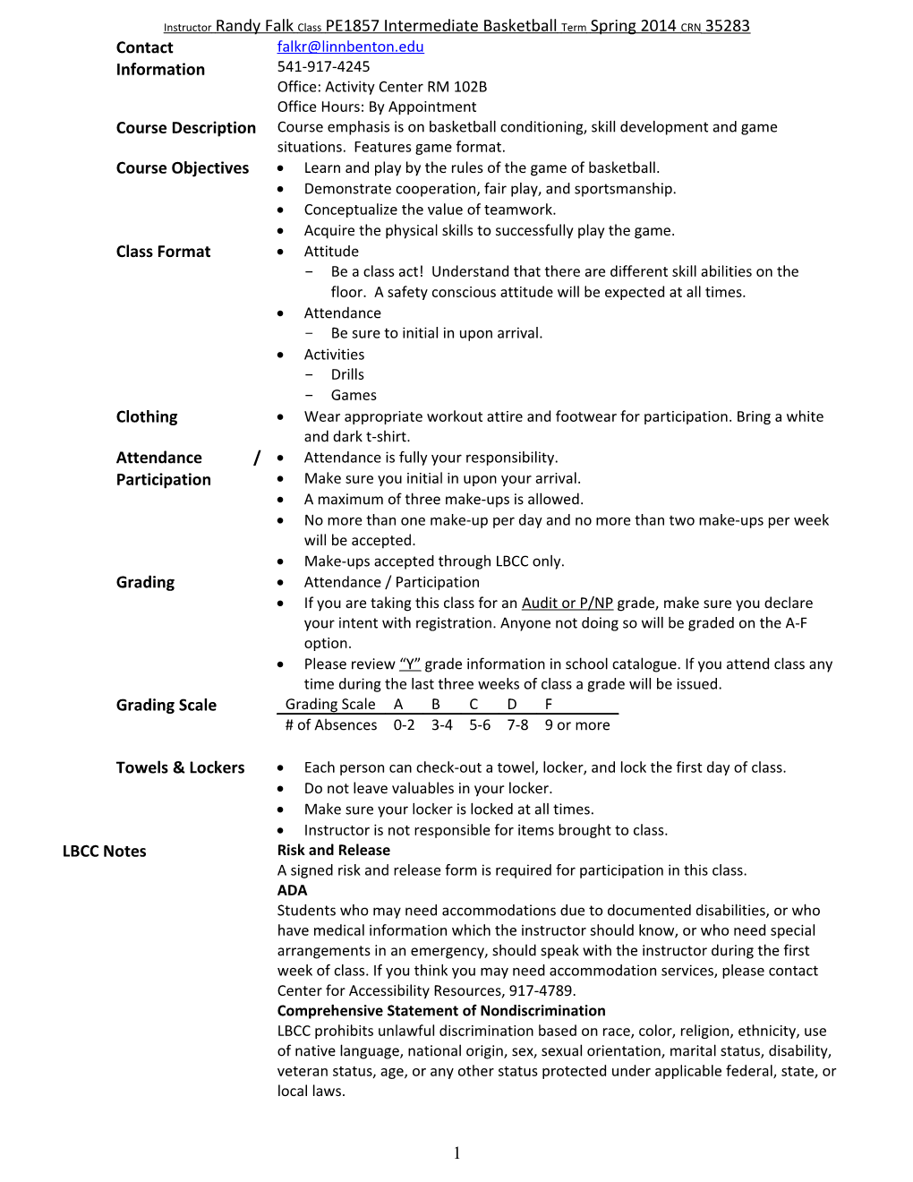 Instructorrandy Falkclasspe1857 Intermediate Basketballtermspring 2014 CRN35283