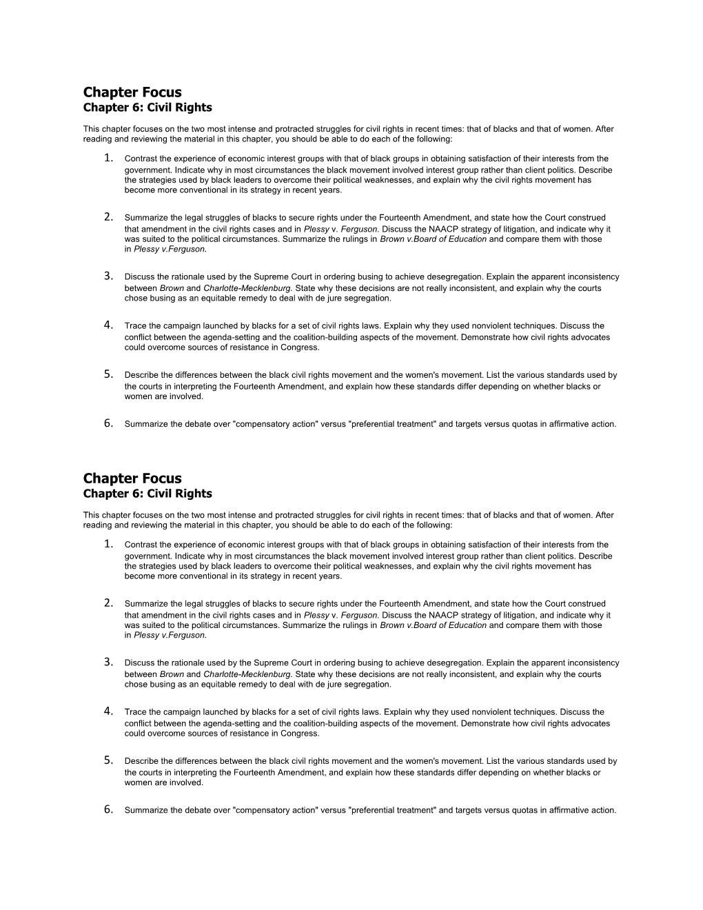 Chapter Focus Chapter 6: Civil Rights