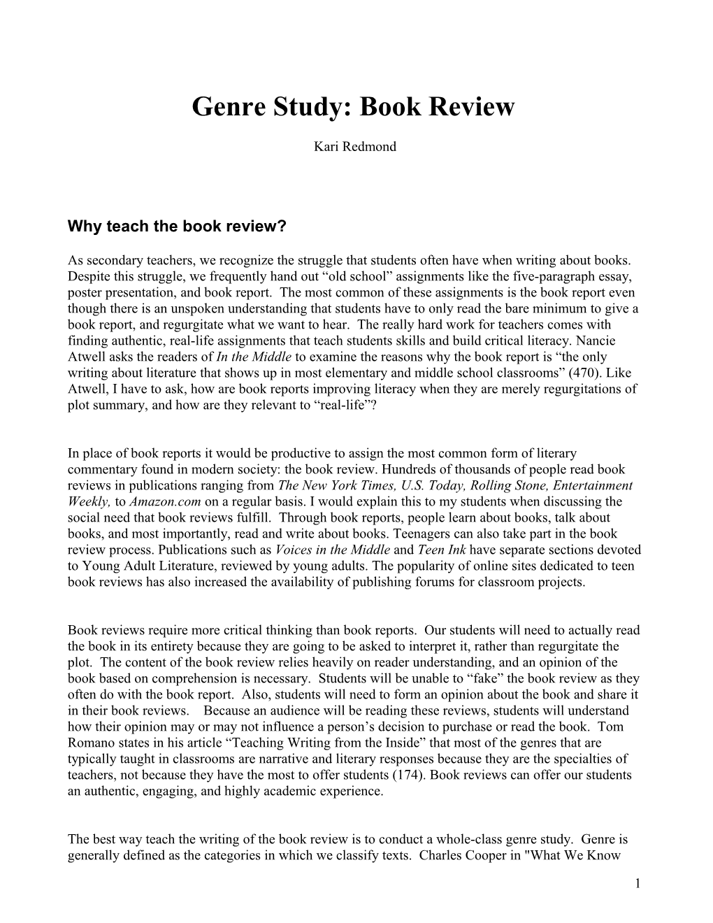 Genre Study: Book Review