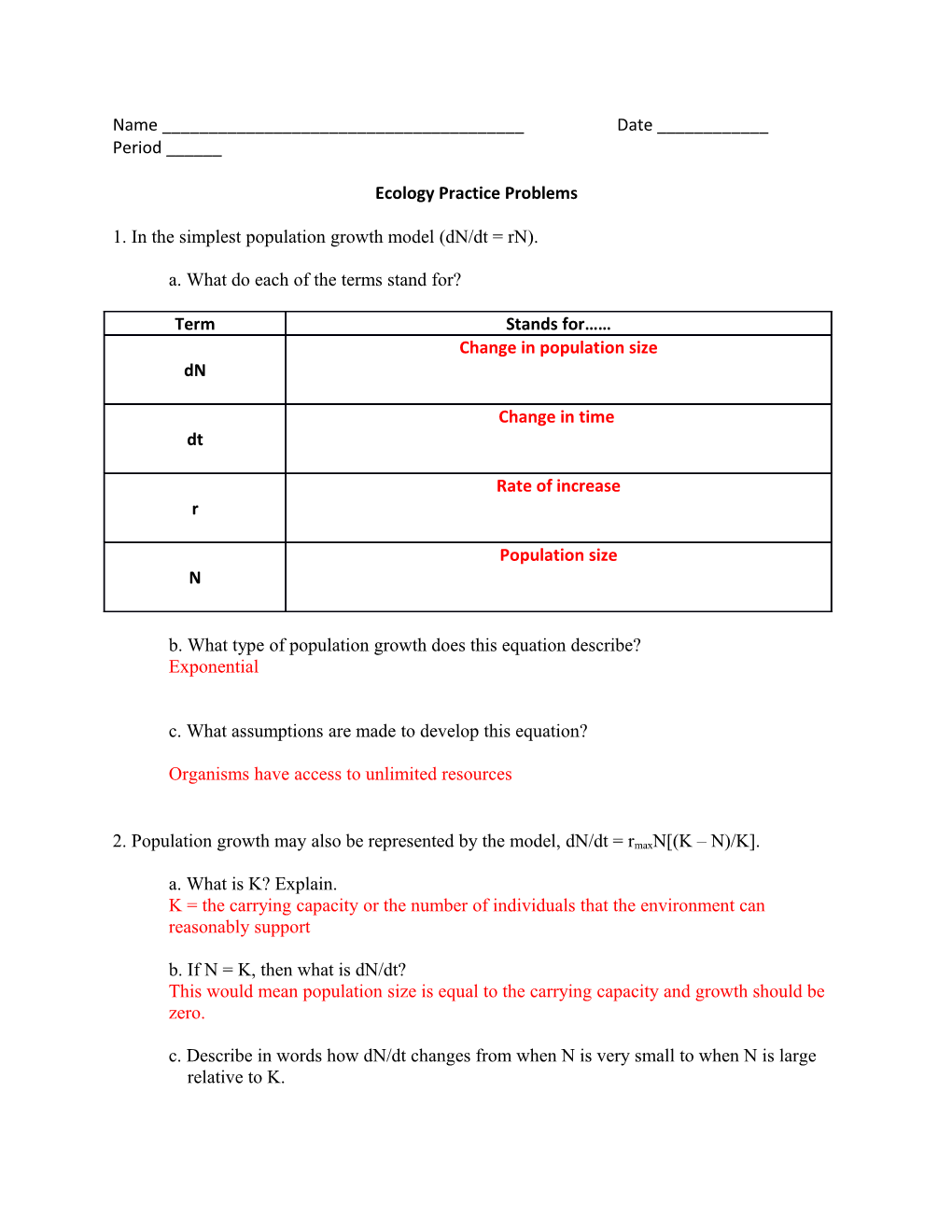 Ecology Practice Problems