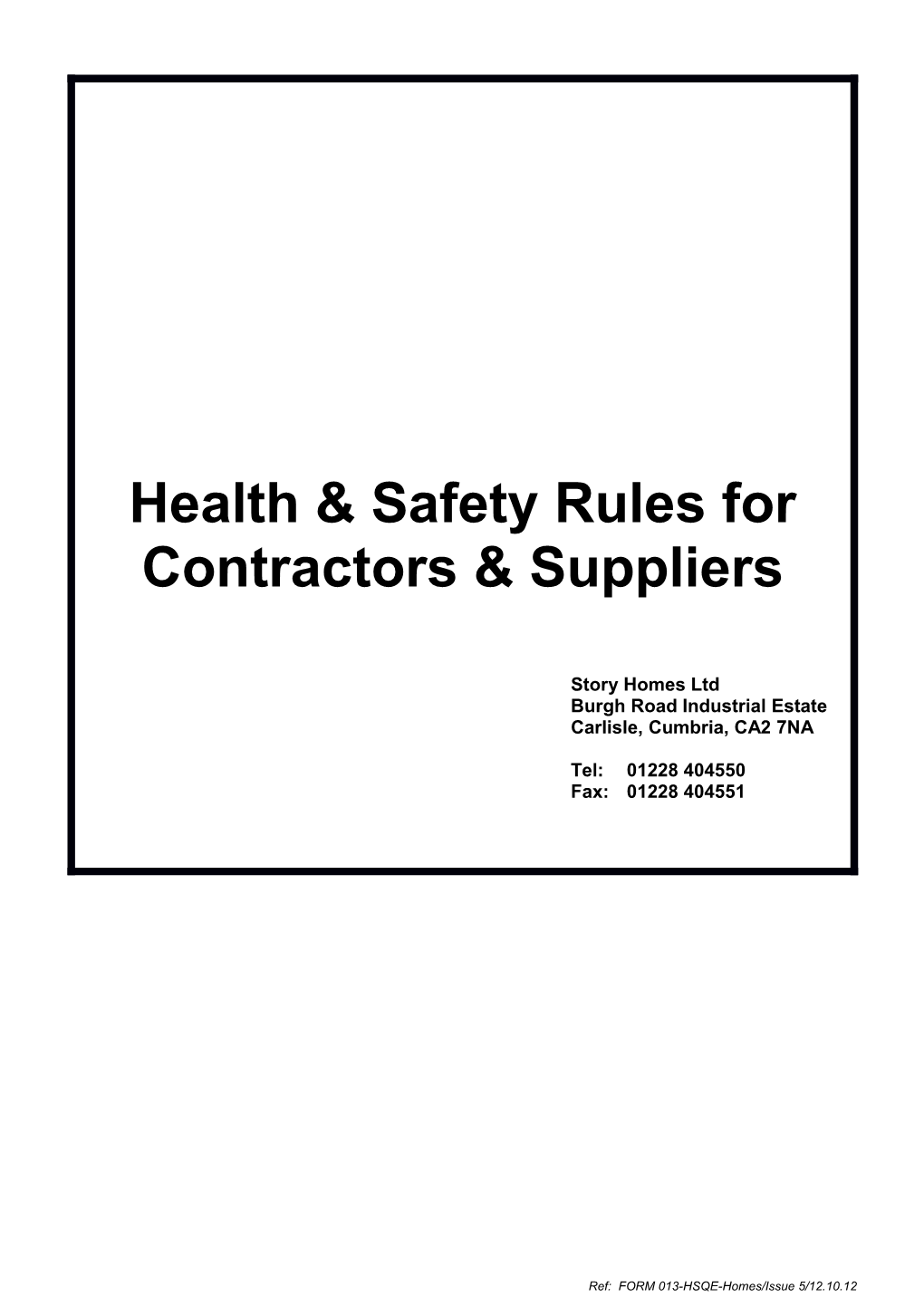 Sub Contractors and Suppliers Rules Form