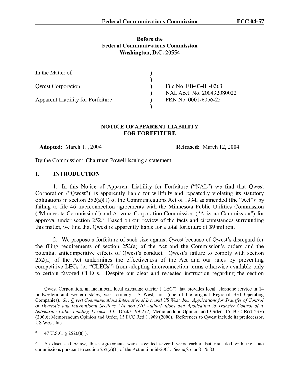 Federal Communications Commissionfcc 04-57