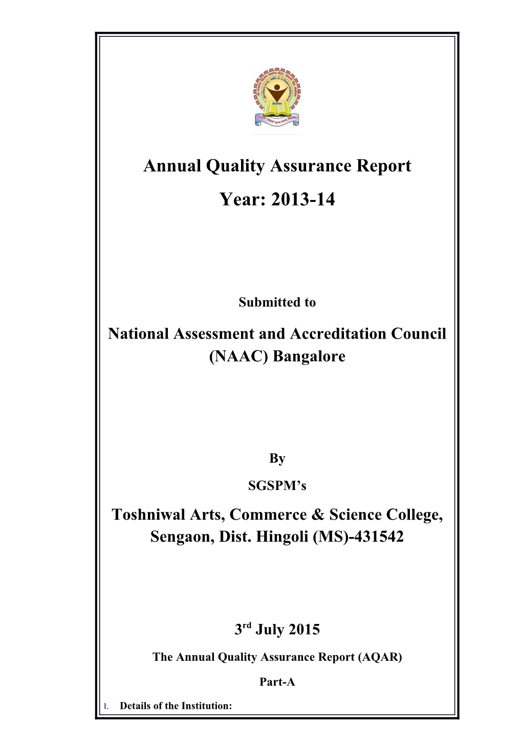 Annual Quality Assurance Report: 2013-14