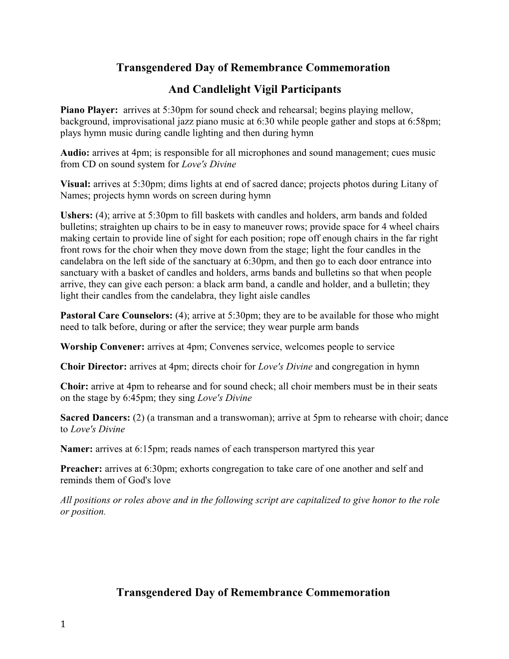 Commemoration & Candlelight Vigil Script