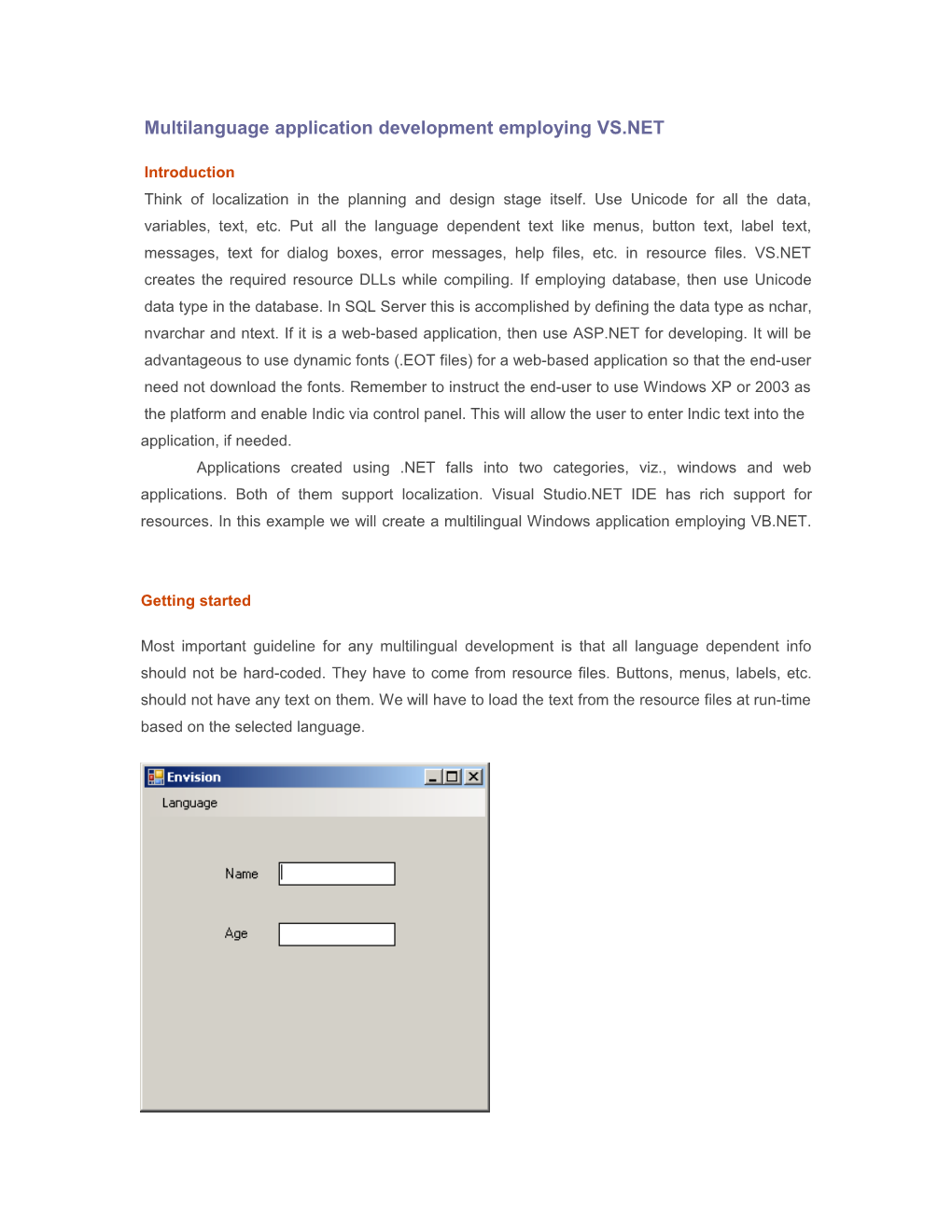 Multilanguage Application Development Employing VS