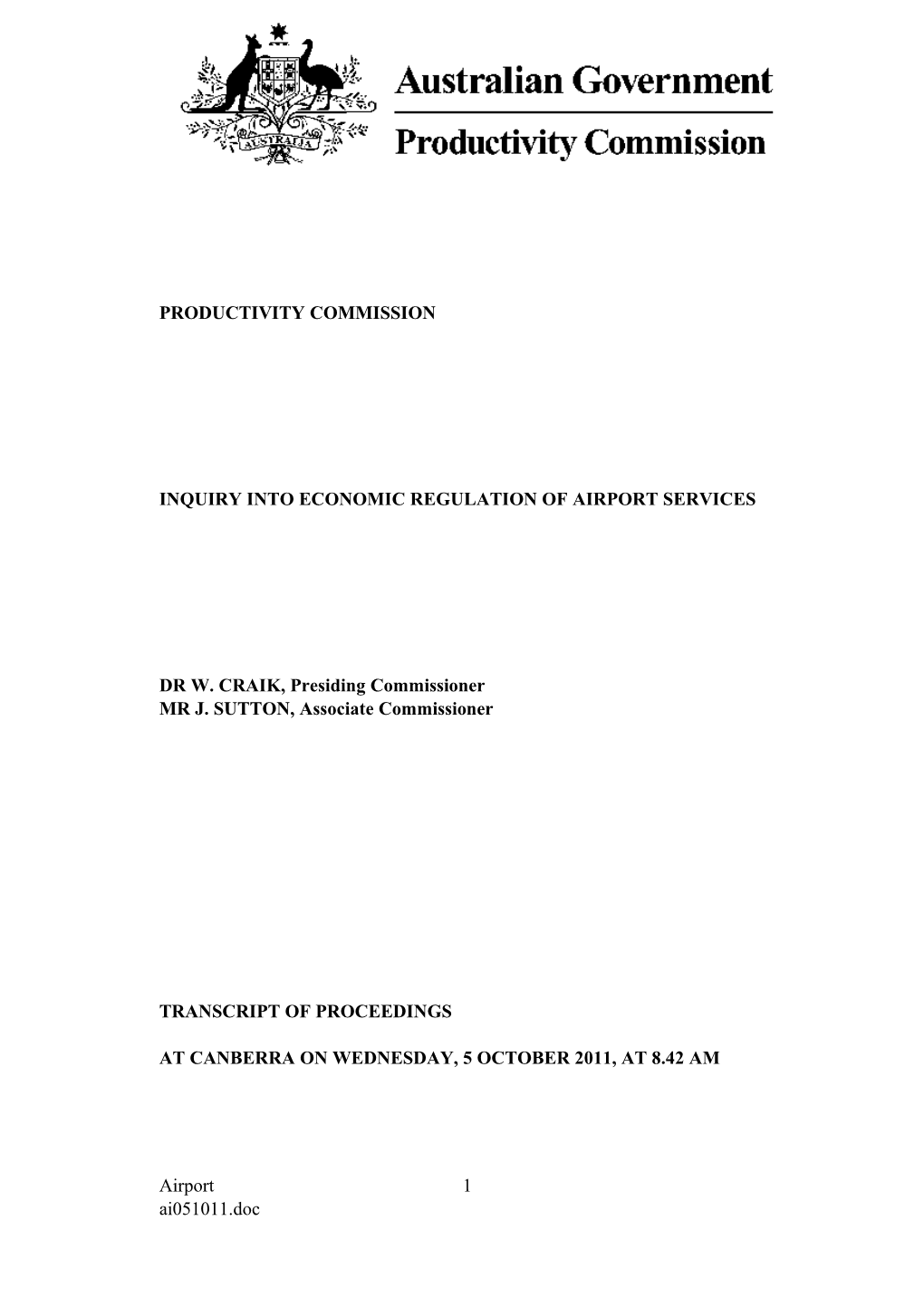 Inquiry Into Economic Regulation of Airport Services