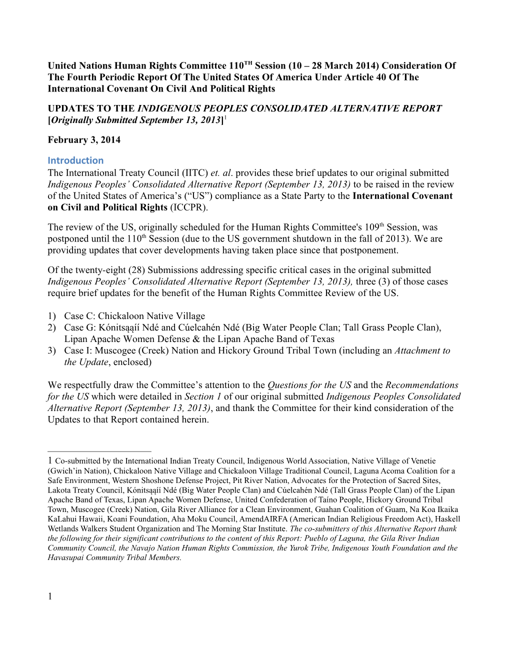 United Nations Human Rights Committee110thsession (10 28 March 2014)Consideration of The