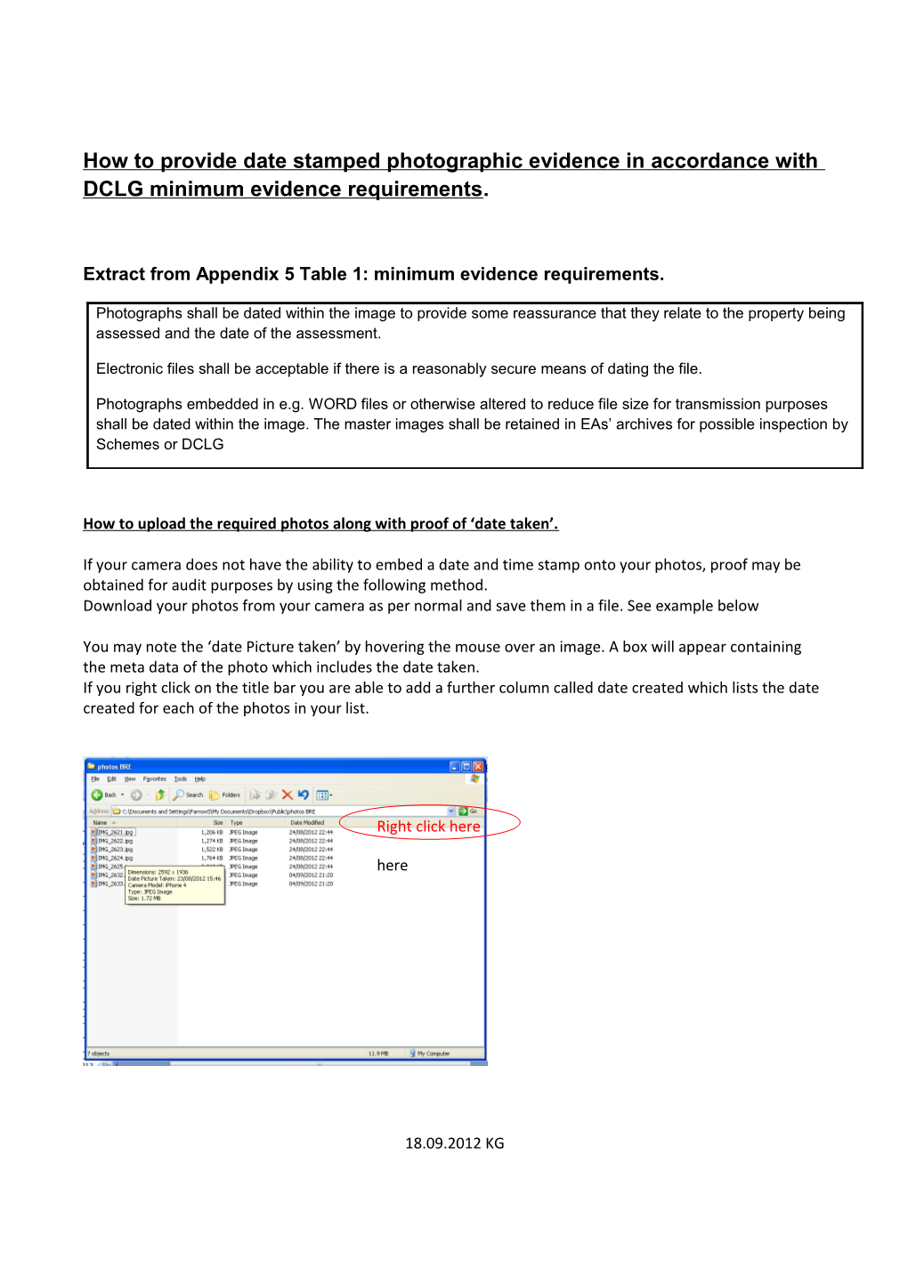 Extract from Appendix 5 Table 1: Minimum Evidence Requirements