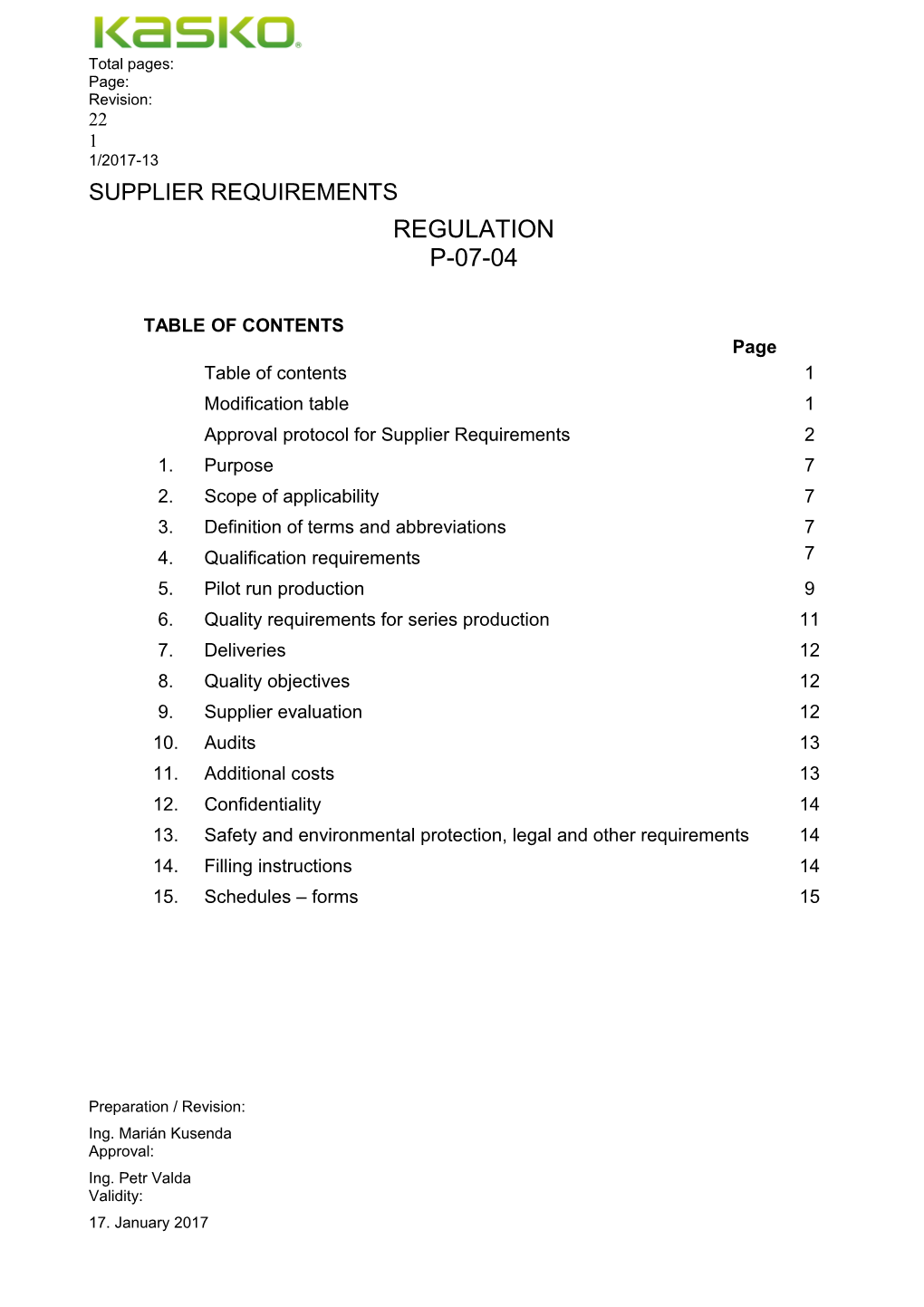 Approval Protocol for Supplier Requirements