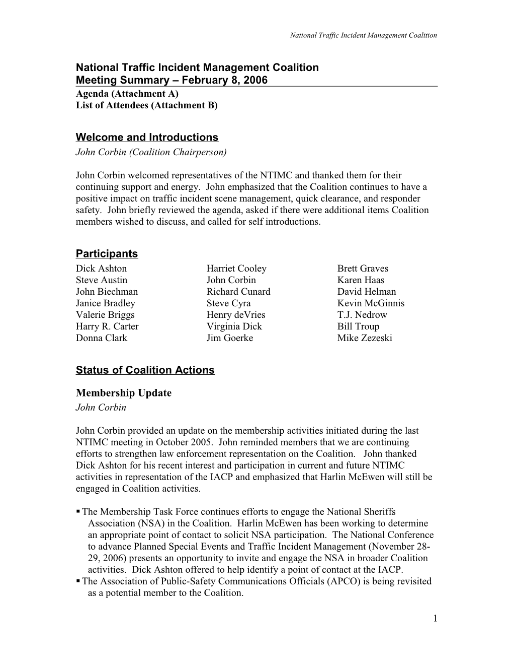 February 2006 Meeting Summary Notes