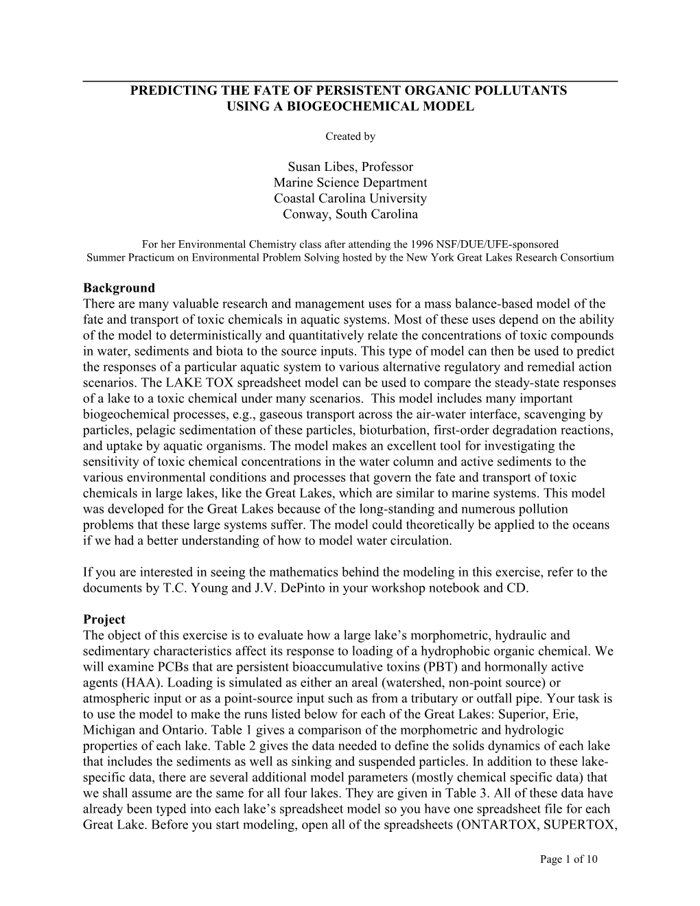 Predicting the Fate of Persistent Organic Pollutants