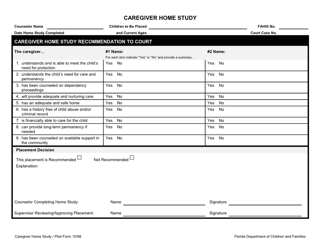 Caregiver HS Form